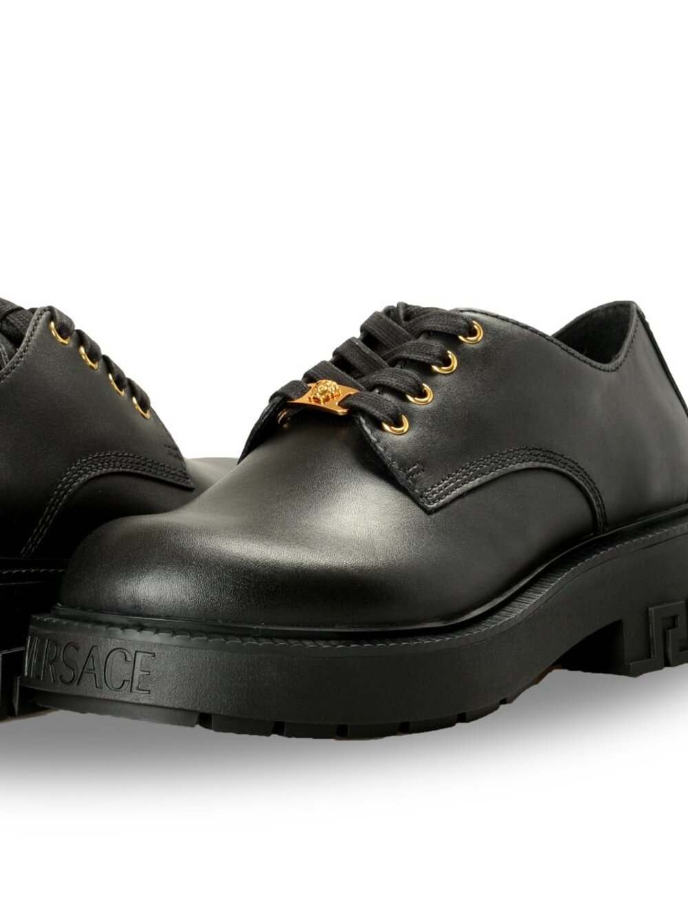 Versace Men's Black Leather Lace Up Derby Shoes US 12 IT 45
